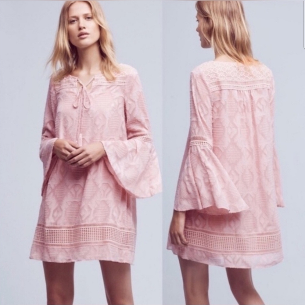 💗Floreat Anthropologie💗 - Rose Pink Eyelet Bell Sleeve Esme Cover-Up Dress
